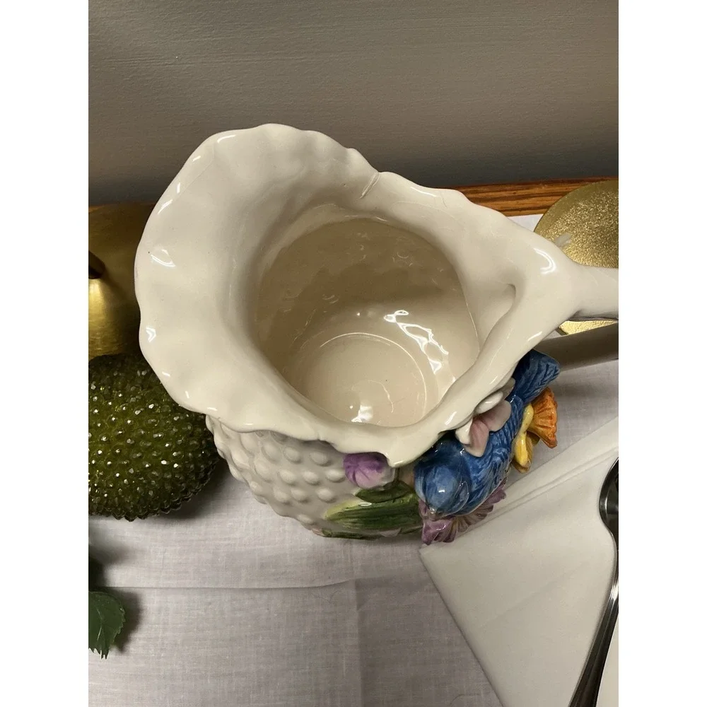 Vintage Ceramic Bluebird and Floral Hobnail Pitcher Decorative Creamer Vase - Picture 8 of 11